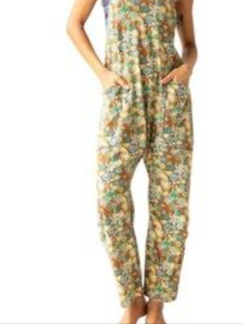 NATURAL LIFE Floral Breaker Romper in Green & Brown